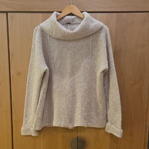 Free People Waffle Neutral Cowl Neck Sweater, M, GUC, Hygge Vibes, Neutral Comfy